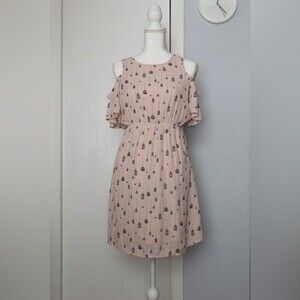 City Streets Cold Ruffle Shoulder Light  Pink Birdcage Printed Dress